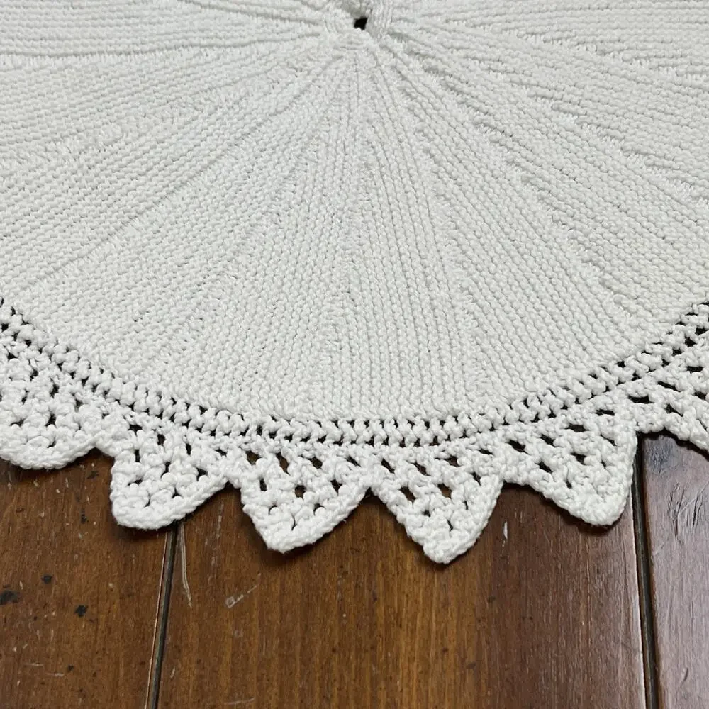 Doily Round White Knit Centerpiece Crochet Lace Edge Table Mat Trivet Cottage